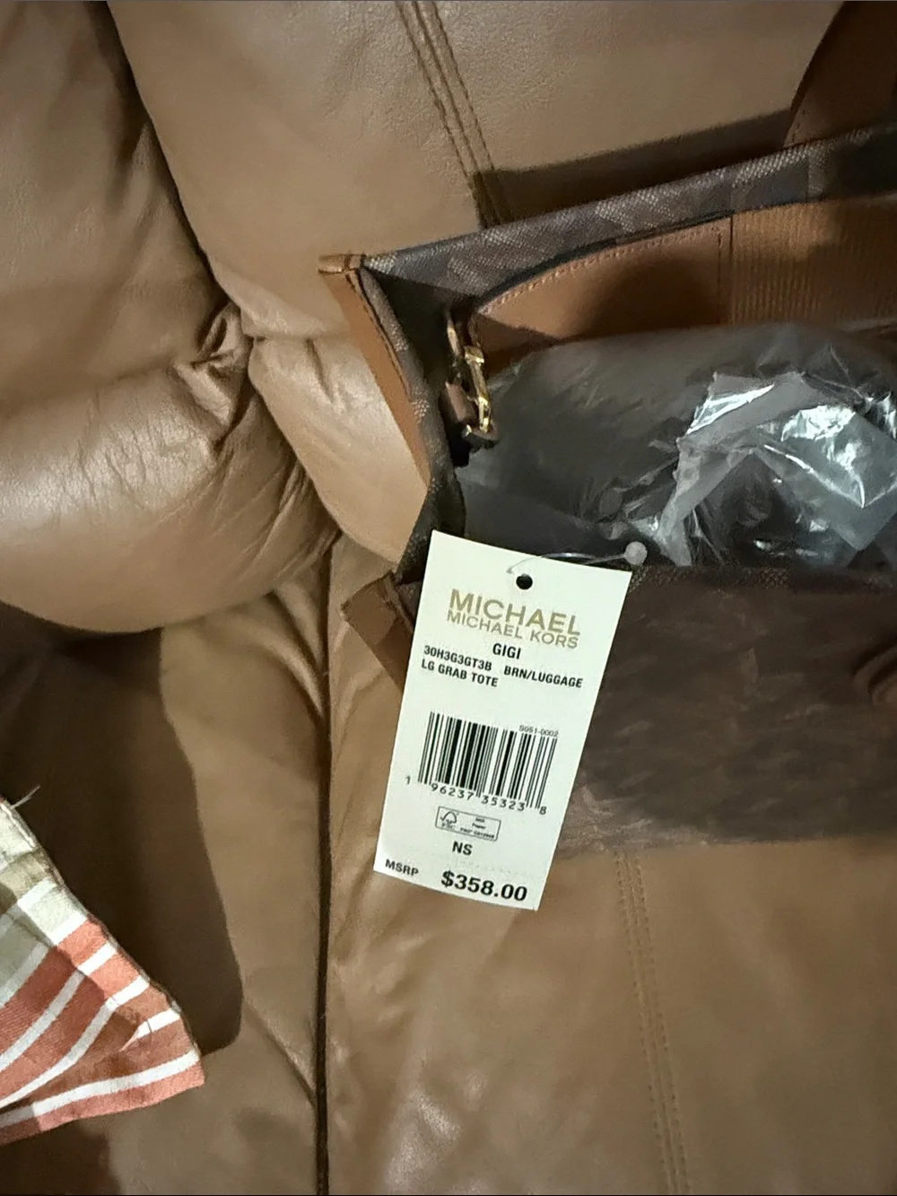 Michael Kors Brown Patterned Gigi Tote with Tan Trim
